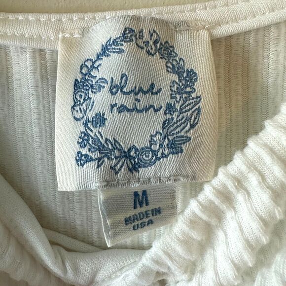 NWOT Blue Rain Ribbed Bodysuit with Ruffle Sleeve White Size Medium M - Picture 4 of 4